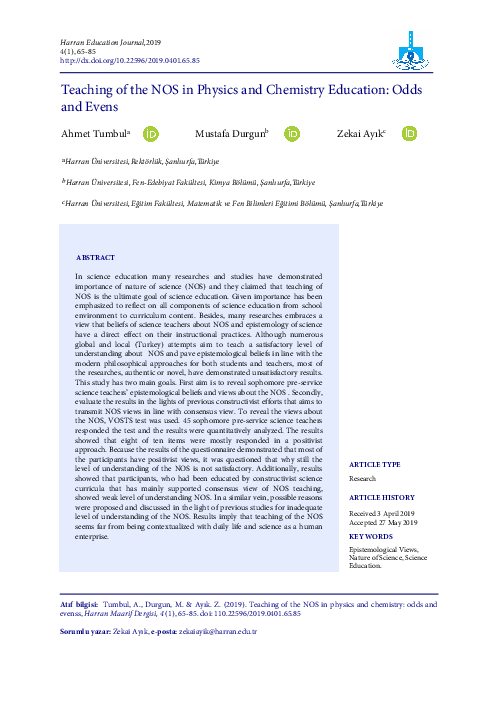 (PDF) Teaching of the NOS in Physics and Chemistry Education: Odds and ...