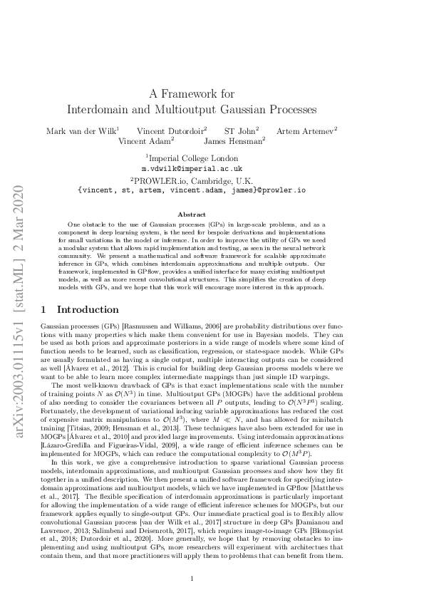 (PDF) A Framework for Interdomain and Multioutput Gaussian Processes