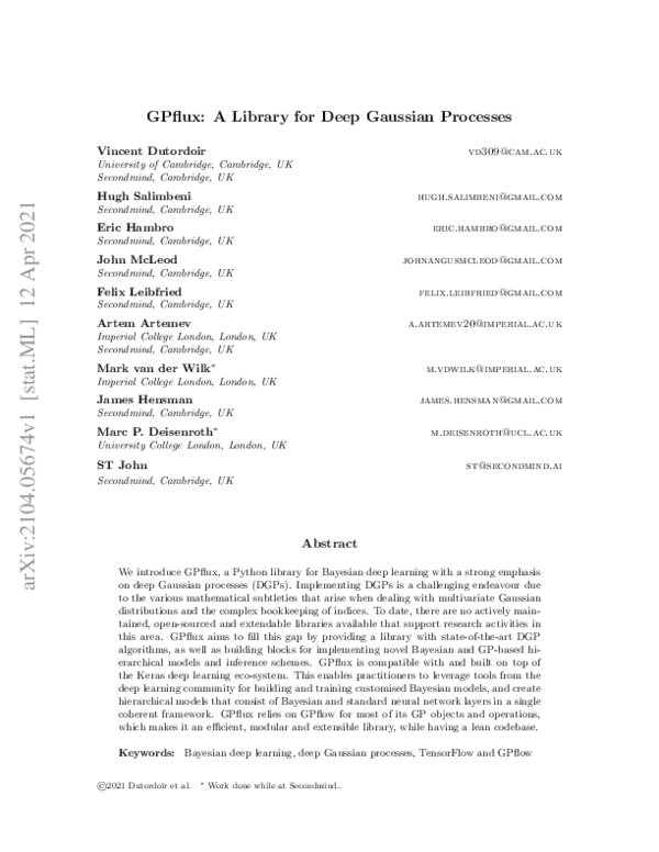 (PDF) GPflux: A Library for Deep Gaussian Processes