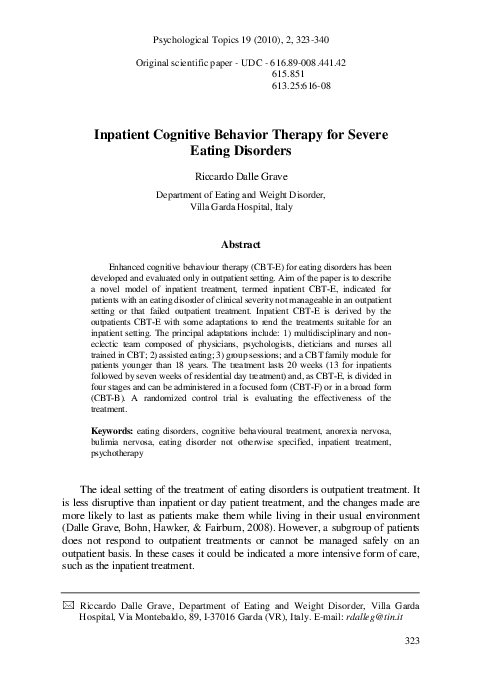 (PDF) Inpatient Cognitive Behavior Therapy for Severe Eating Disorders