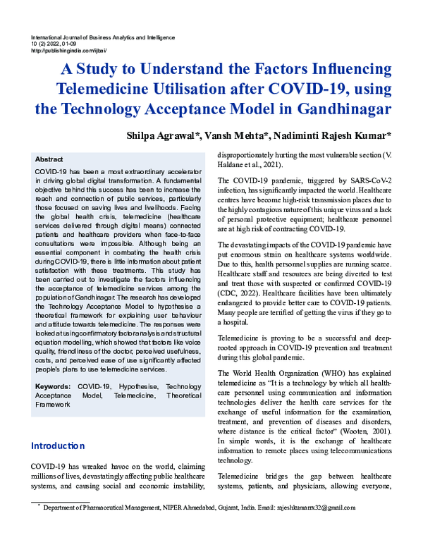 (PDF) A Study to Understand the Factors Influencing Telemedicine ...
