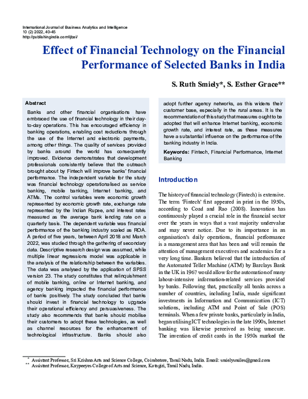 (PDF) Effect of Financial Technology on the Financial Performance of ...