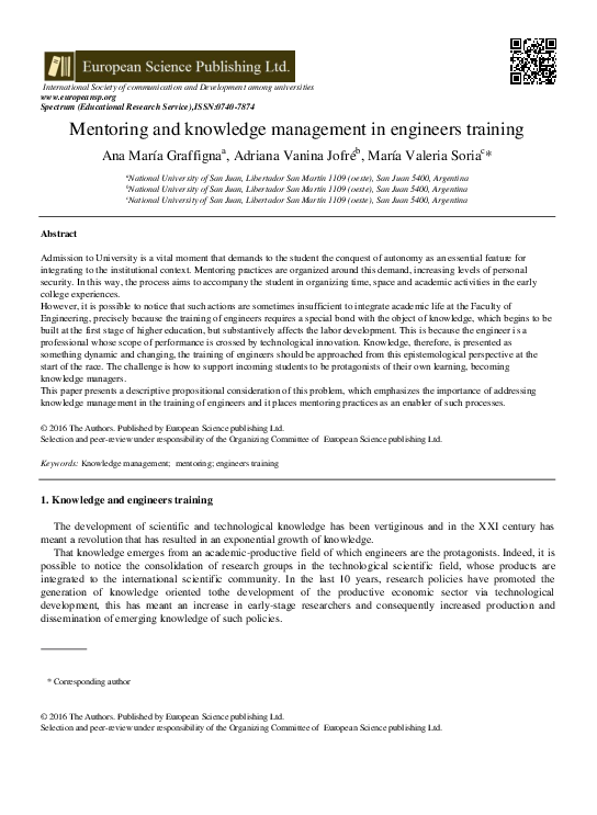 (PDF) Mentoring and knowledge management in engineers training