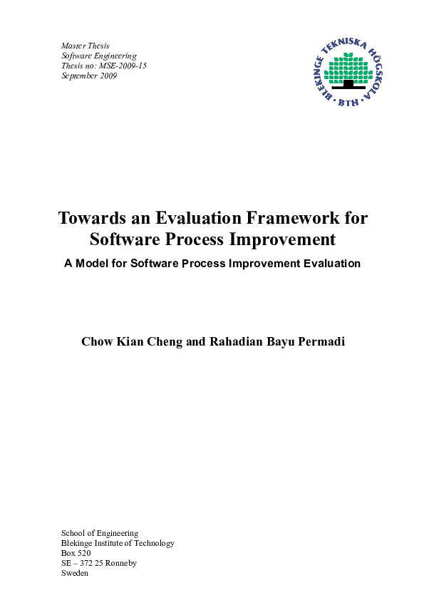 (PDF) Towards an Evaluation Framework for Software Process Improvement