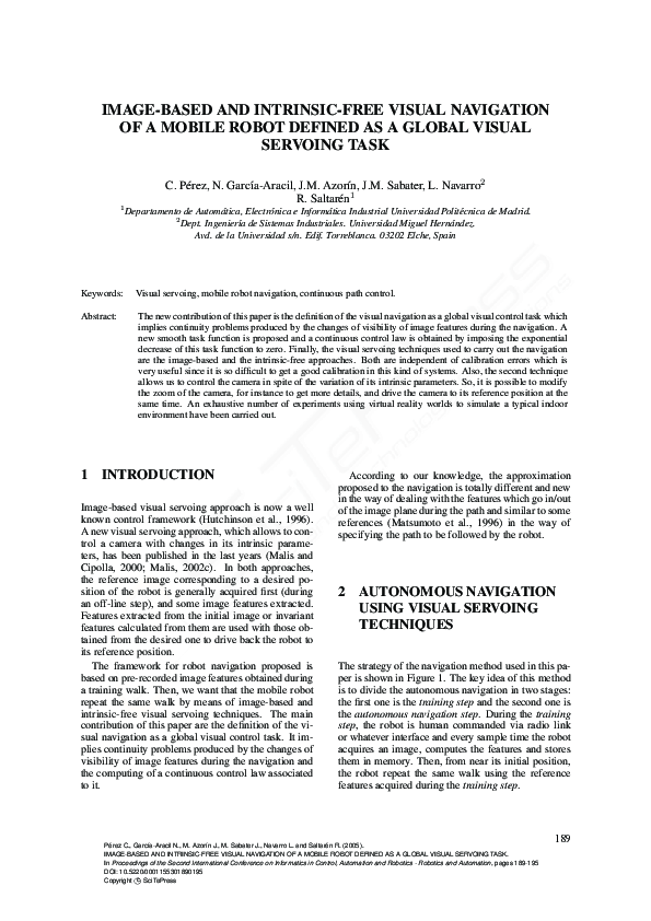 (PDF) Image-Based and Intrinsic-Free Visual Navigation of a Mobile ...