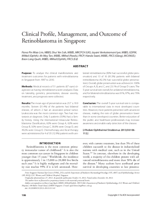 (PDF) Clinical Profile, Management, and Outcome of Retinoblastoma in ...