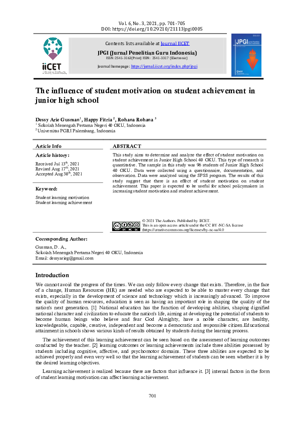 (PDF) The influence of student motivation on student achievement in ...