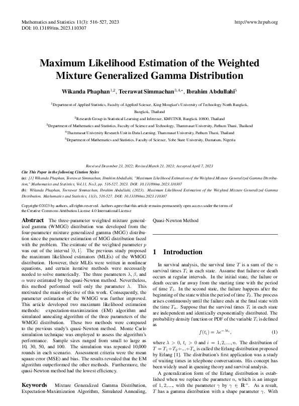 (PDF) Maximum Likelihood Estimation of the Weighted Mixture Generalized ...