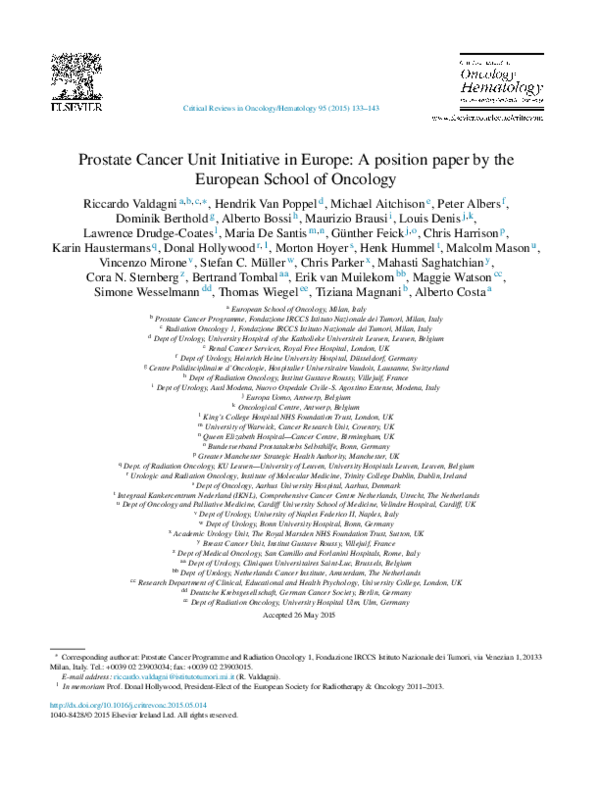 (PDF) Prostate Cancer Unit Initiative in Europe: a position paper by ...