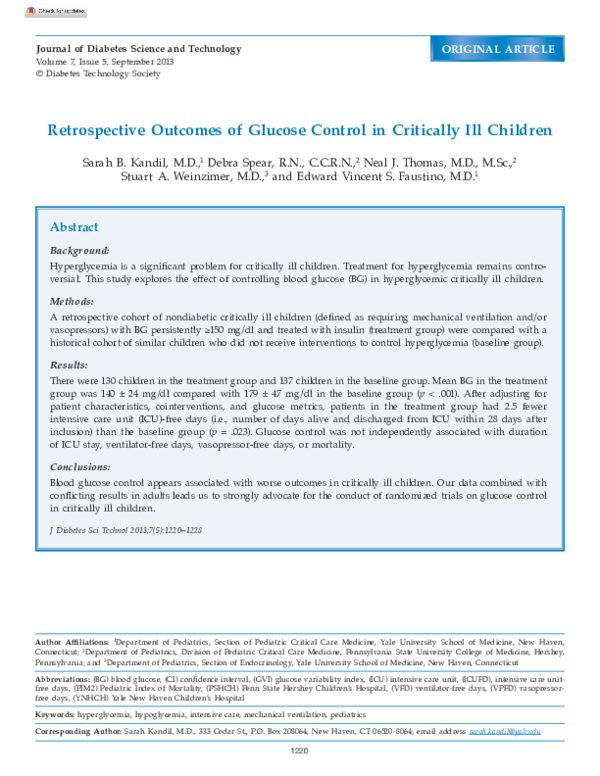 (PDF) Retrospective outcomes of glucose control in critically ill children