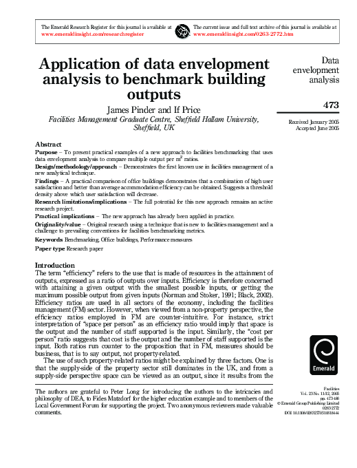 (PDF) Application of data envelopment analysis to benchmark building ...