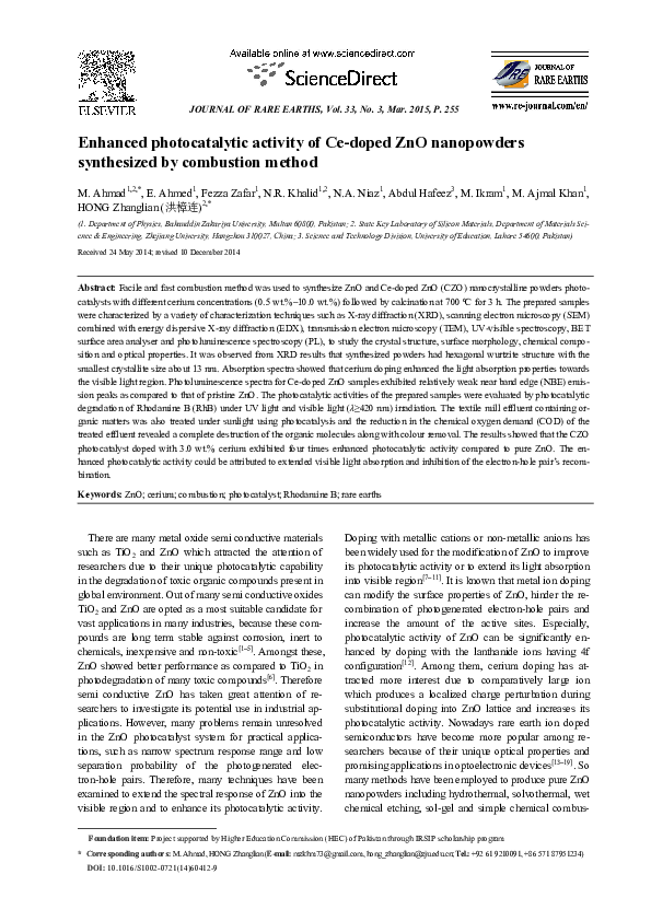 (PDF) Enhanced photocatalytic activity of Ce-doped ZnO nanopowders ...
