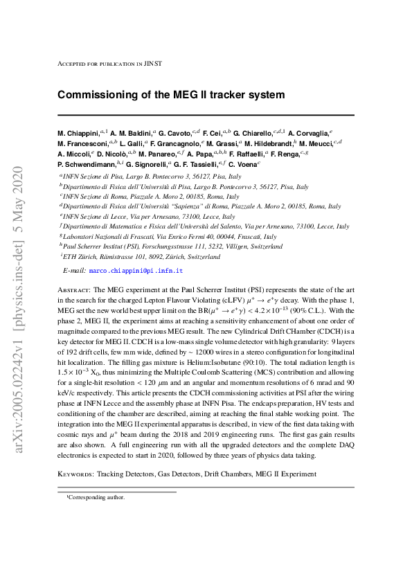 (PDF) Commissioning of the MEG II tracker system