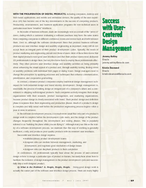 (PDF) Success with user-centered design management