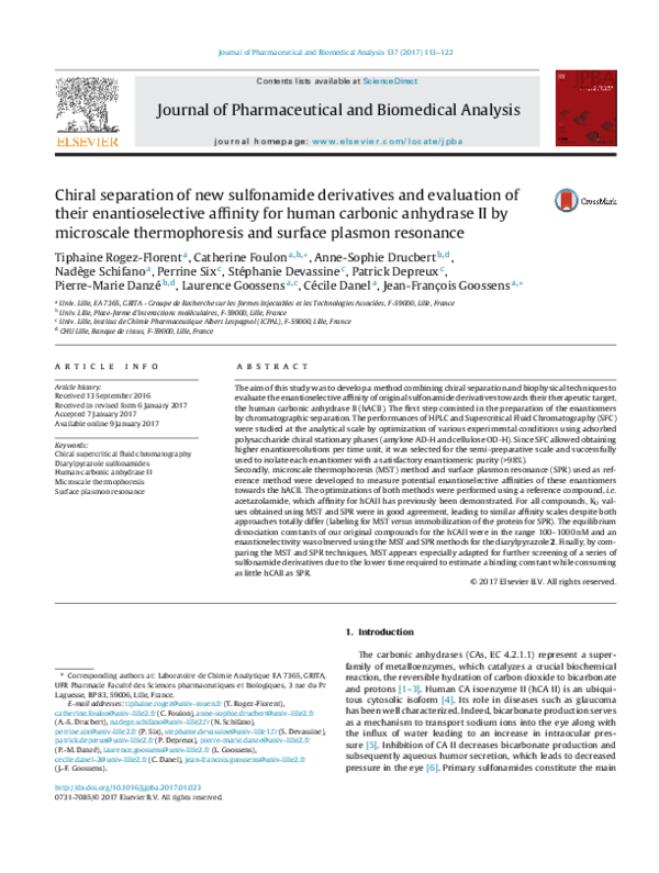 (PDF) Chiral separation of new sulfonamide derivatives and evaluation ...
