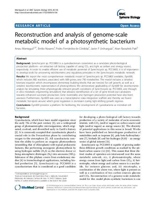 (PDF) Reconstruction and analysis of genome-scale metabolic model of a ...