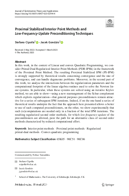 (PDF) Proximal Stabilized Interior Point Methods and Low-Frequency ...