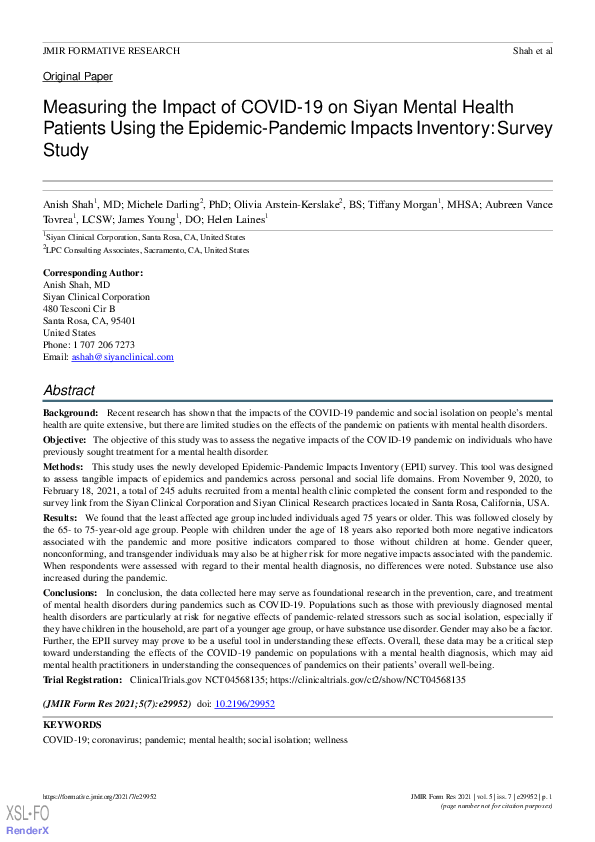 (PDF) Measuring the Impact of COVID-19 on Siyan Mental Health Patients ...