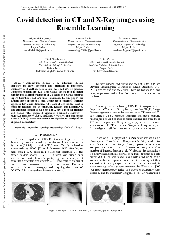 (PDF) Covid detection in CT and X-Ray images using Ensemble Learning