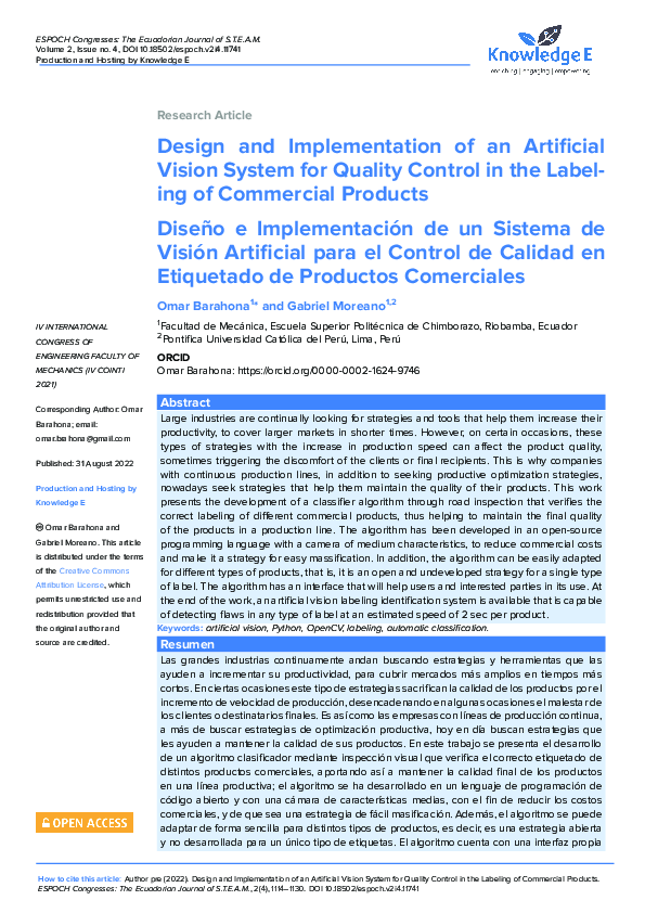 (PDF) Design and Implementation of an Artificial Vision System for ...