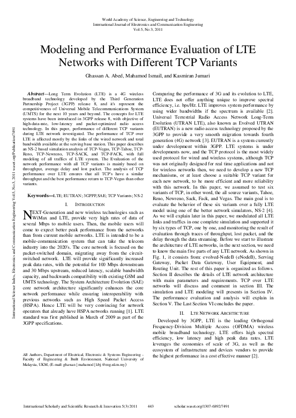 (PDF) Modeling And Performance Evaluation Of Lte Networks With ...