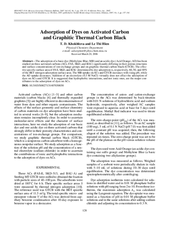 (PDF) Adsorption of dyes on activated carbon and graphitic thermal ...