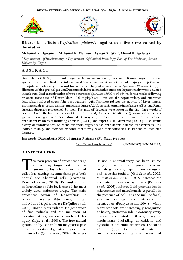 (PDF) Biochemical effects of spirulina platensis against oxidative ...