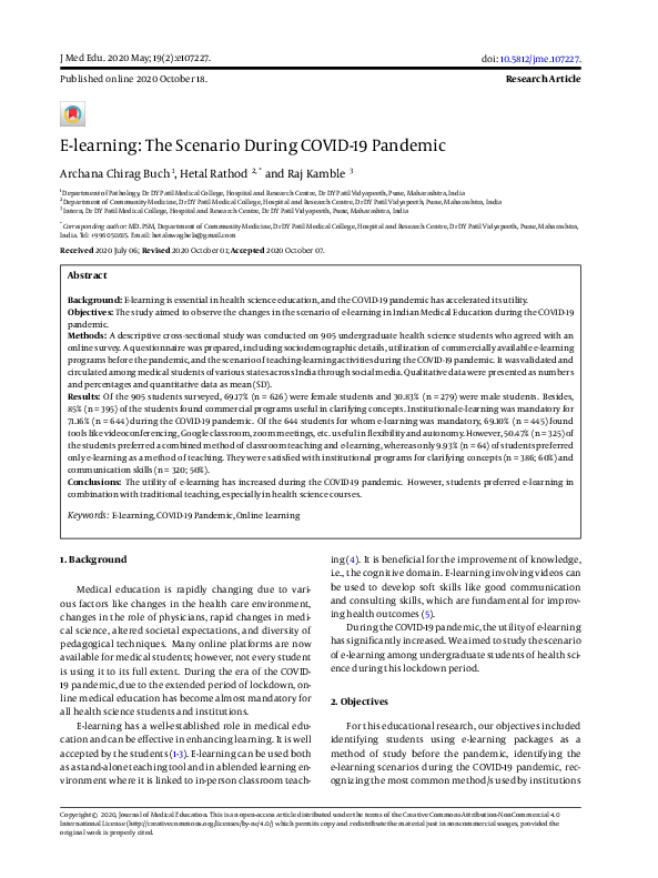 (PDF) E-learning: The Scenario During COVID-19 Pandemic