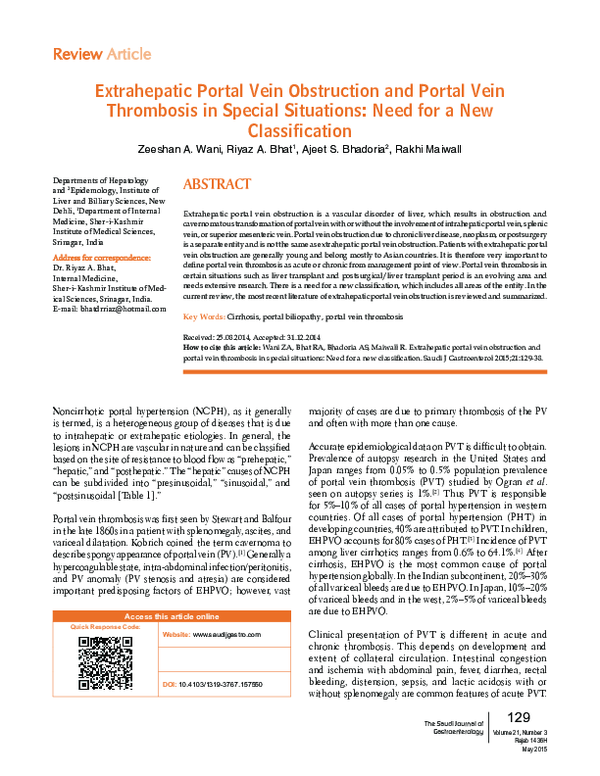 (PDF) Extrahepatic portal vein obstruction and portal vein thrombosis ...