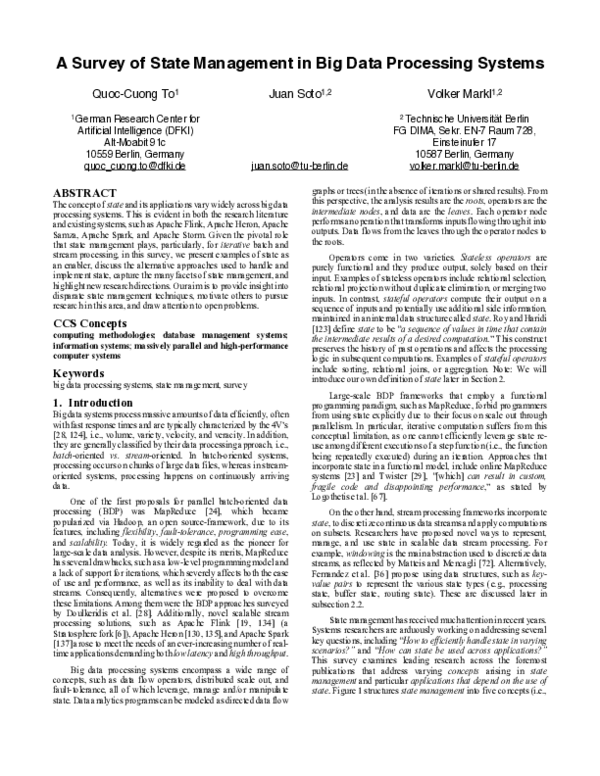 (PDF) A survey of state management in big data processing systems
