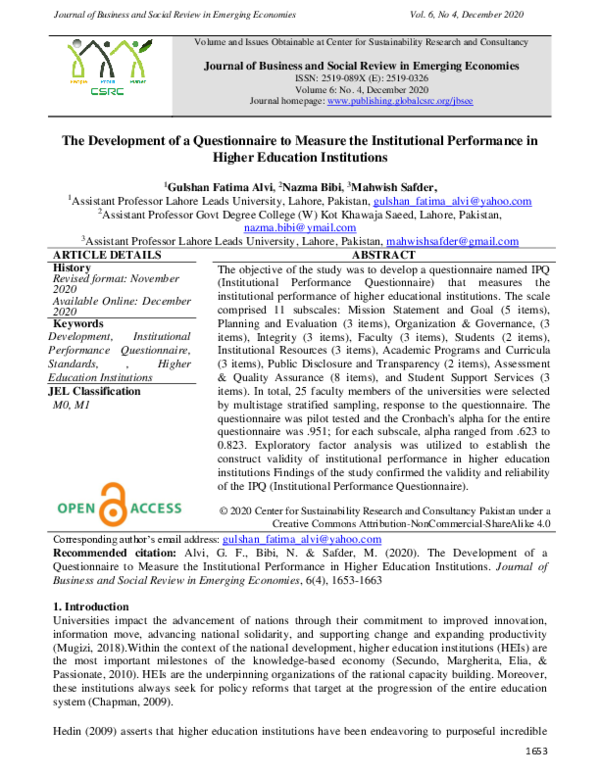 (PDF) The Development of a Questionnaire to Measure the Institutional ...
