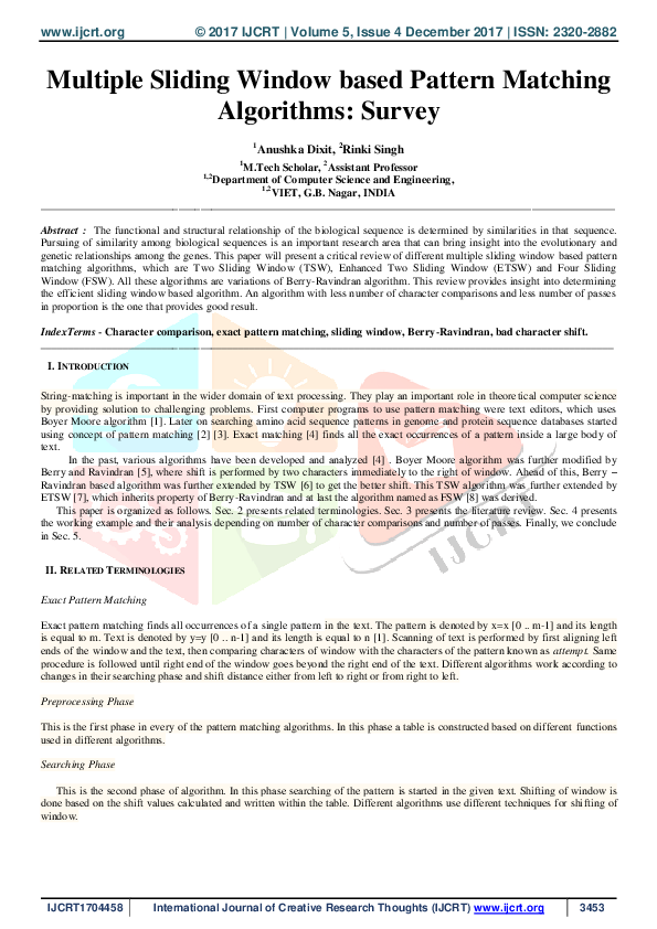(PDF) Multiple Sliding Window based Pattern Matching Algorithms: Survey