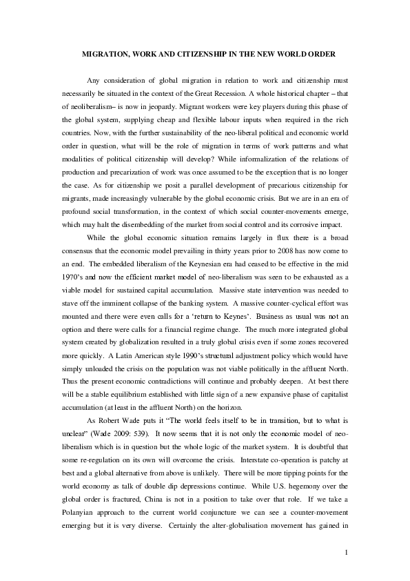 (PDF) Intro: Migration, Work and Citizenship in the New World Order