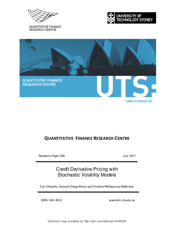 (PDF) Credit Derivative Pricing with Stochastic Volatility Models
