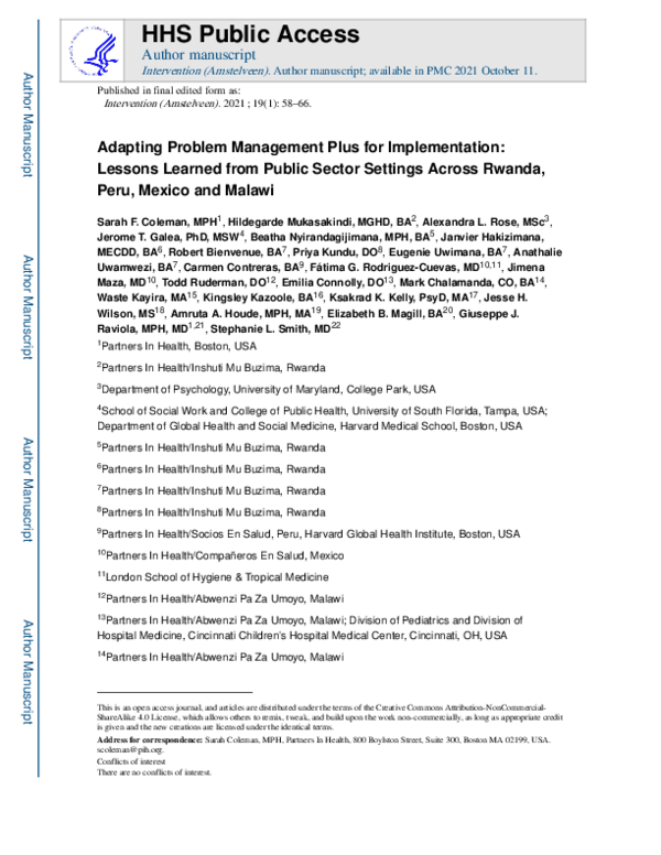 (PDF) Adapting Problem Management Plus for Implementation: Lessons ...