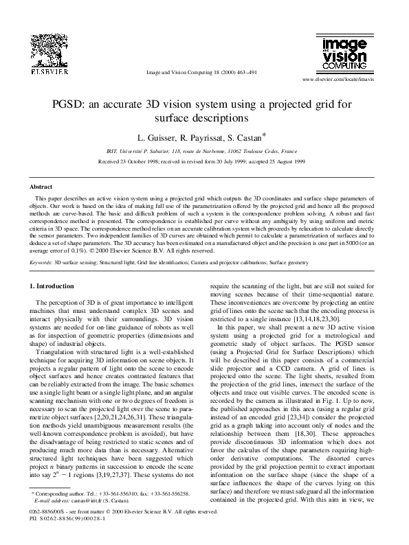 (PDF) PGSD: an accurate 3D vision system using a projected grid for ...