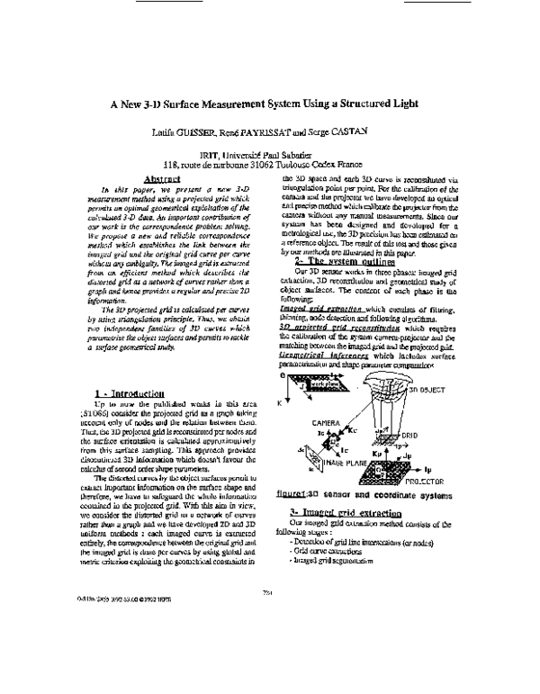 (PDF) A new 3-D surface measurement system using a structured light