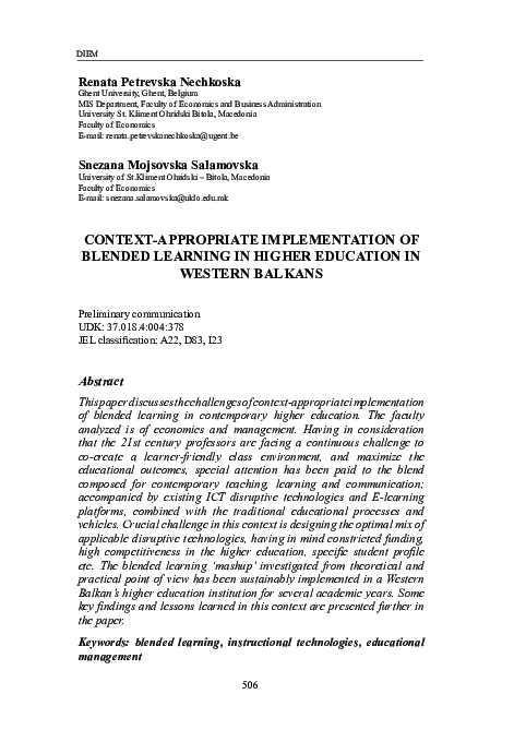 (PDF) Context-appropriate implementation of blended learning in higher ...