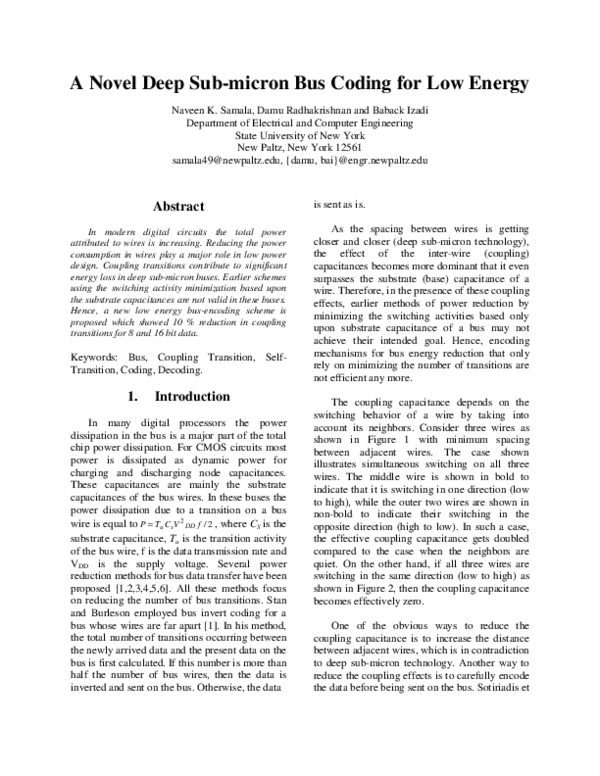 (PDF) A Low Energy Deep Sub-Micron Bus Coding Technique