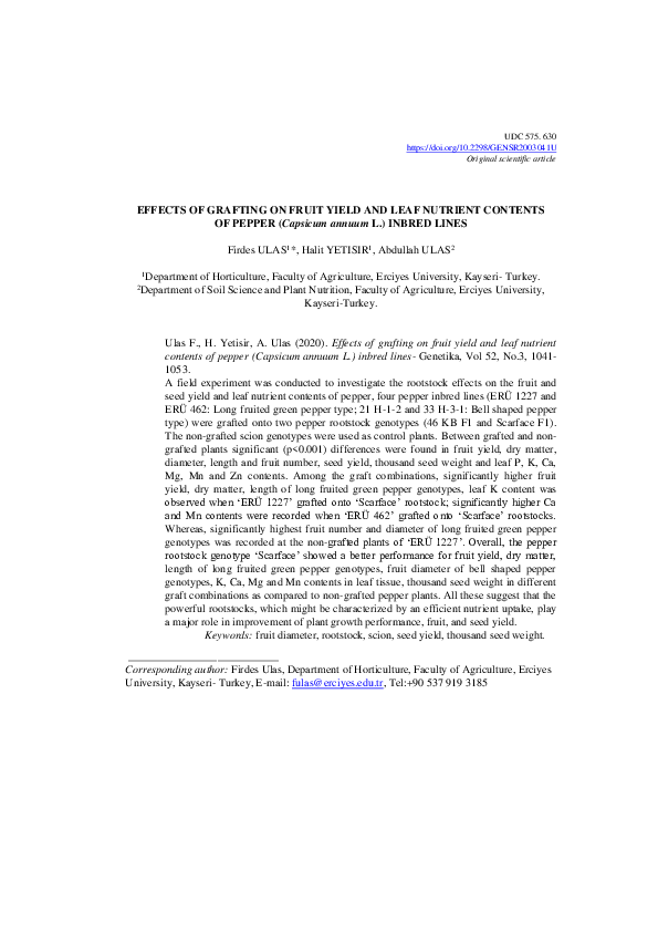 (PDF) Effects of grafting on fruit yield and leaf nutrient contents of ...