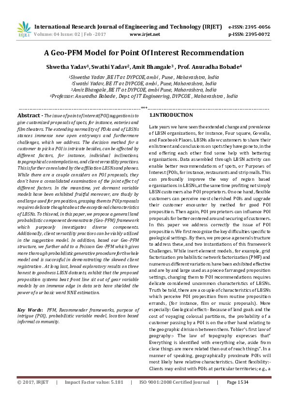(PDF) A Geo-PFM Model for Point Of Interest Recommendation