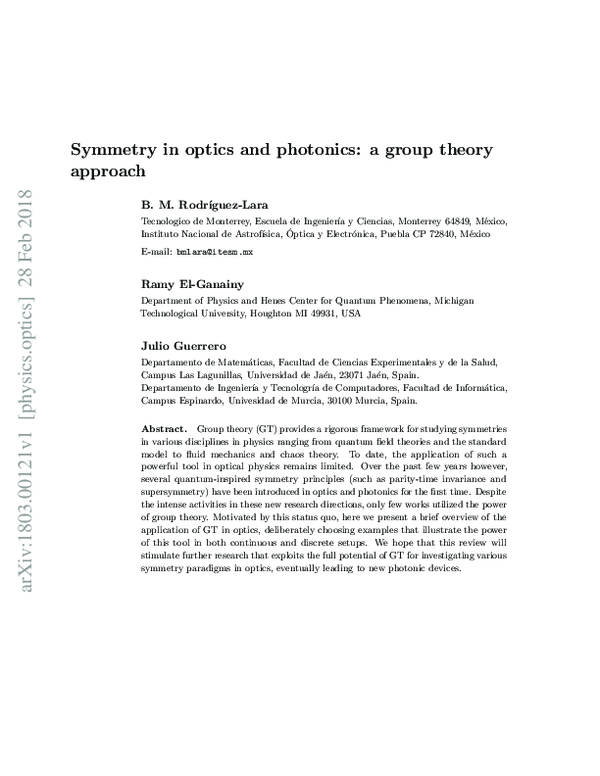 (PDF) Symmetry in optics and photonics: a group theory approach