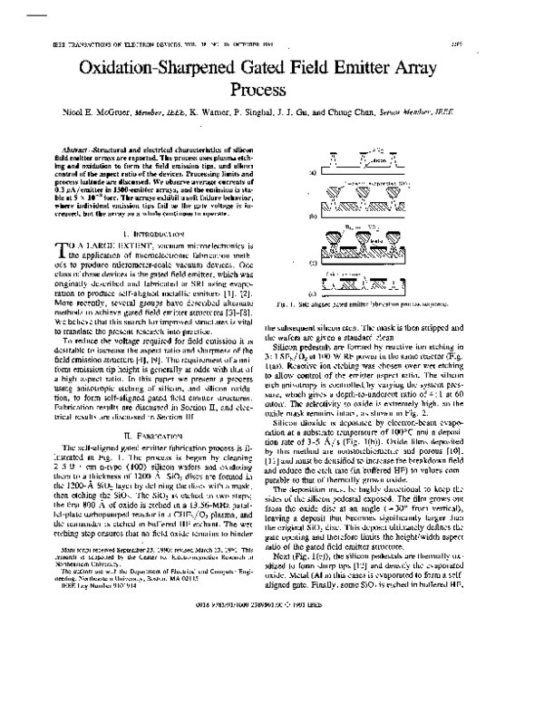 (PDF) Oxidation-sharpened gated field emitter array process
