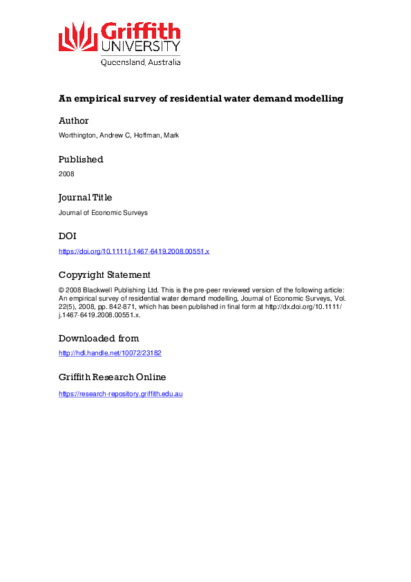 (PDF) An Empirical Survey of Residential Water Demand Modelling