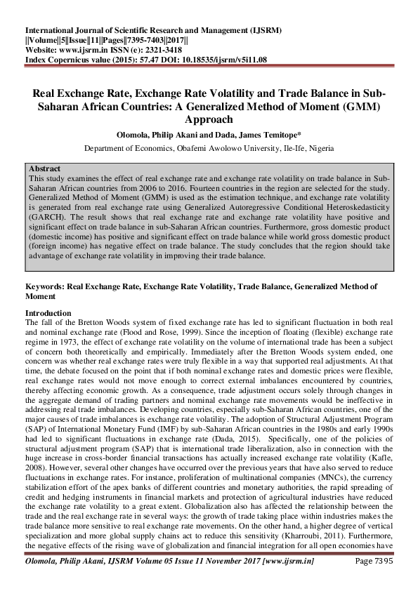 (PDF) Real Exchange Rate, Exchange Rate Volatility and Trade Balance in ...