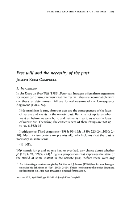 (PDF) Free will and the necessity of the past