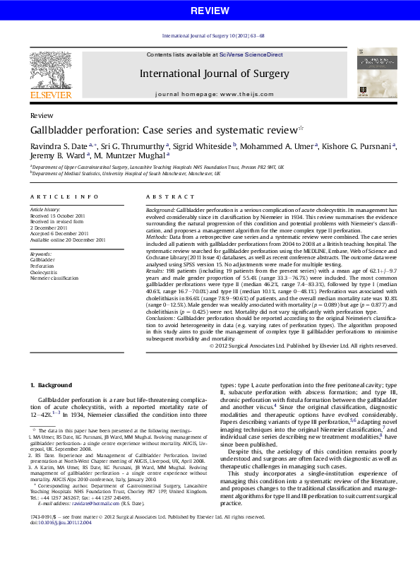 Gallbladder Perforation: Case Series And Systematic Review – MRFBK