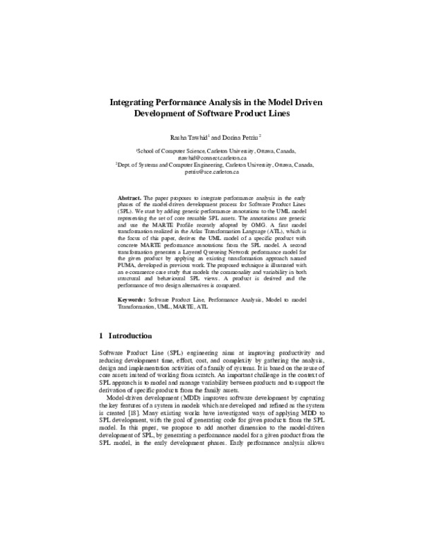 (PDF) Integrating Performance Analysis in the Model Driven Development ...