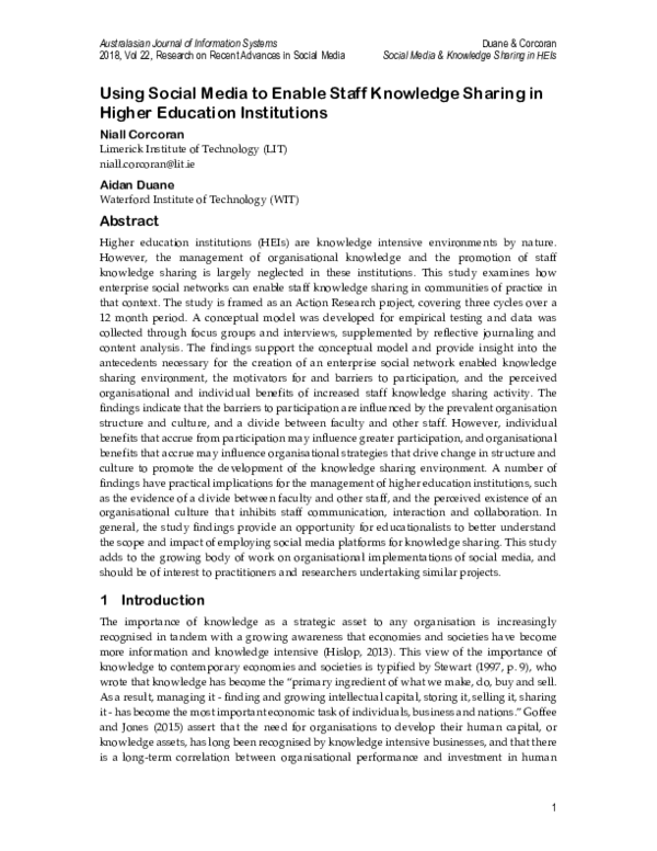 (PDF) Using Social Media to Enable Staff Knowledge Sharing in Higher ...