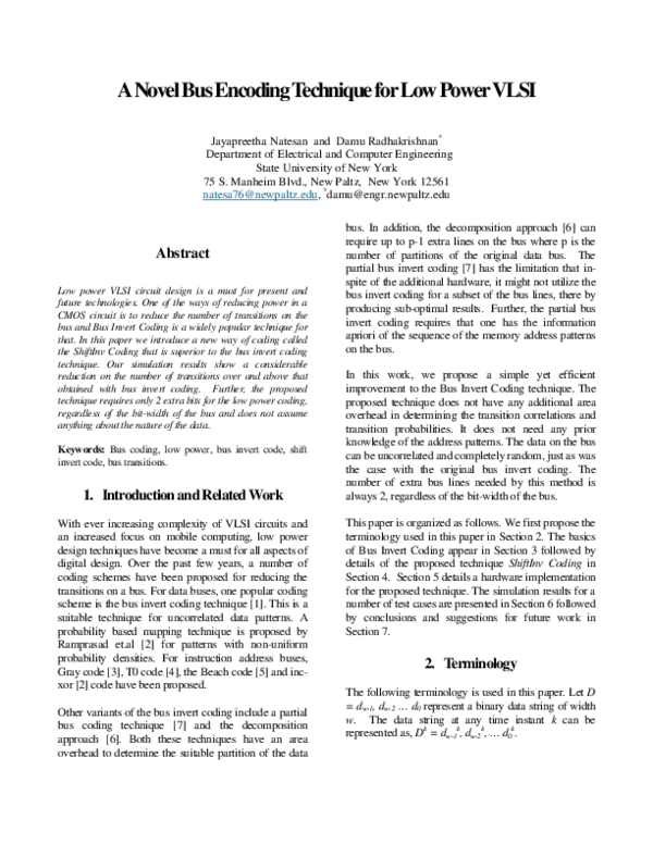 (PDF) A Novel Bus Encoding Technique for Low Power VLSI